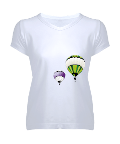 Tisho - balon tasarımlı Kadın V Yaka Tişört