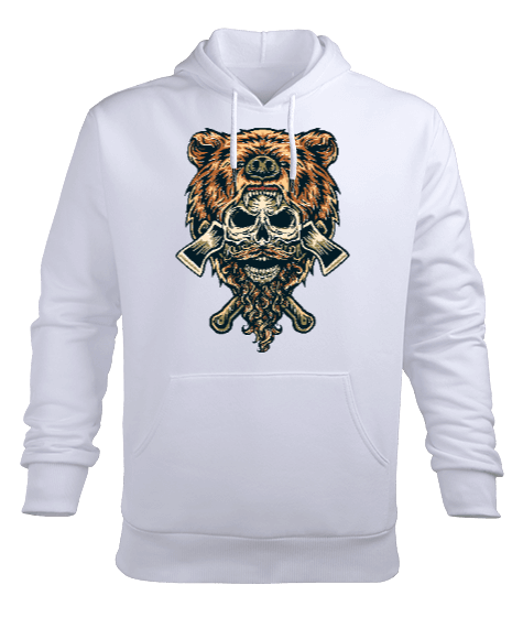 Tisho - Baltalı vahşi boz ayı ve kurukafalar Erkek Kapüşonlu Hoodie Sweatshirt