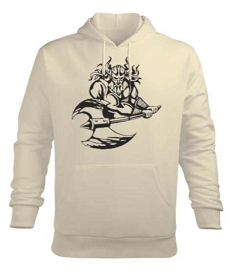 Tisho - Baltalı Viking Krem Erkek Kapüşonlu Hoodie Sweatshirt