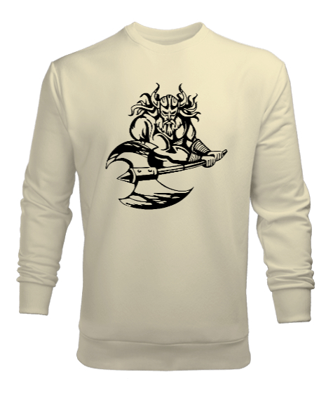 Tisho - Baltalı Viking - Savaşçı Krem Erkek Sweatshirt