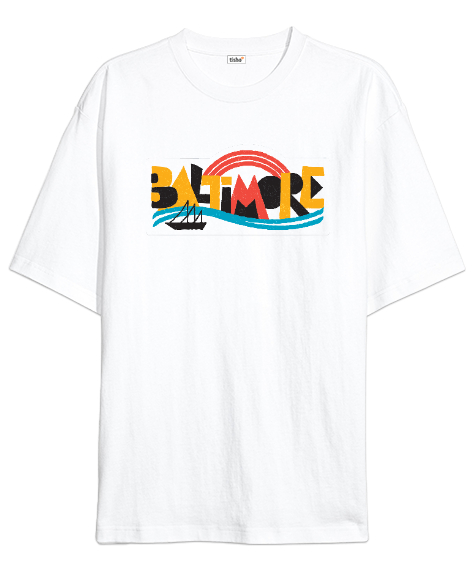 Tisho - Baltimore City Beyaz Oversize Unisex Tişört