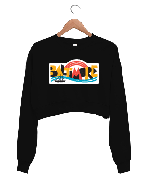 Tisho - Baltimore City Siyah Kadın Crop Sweatshirt