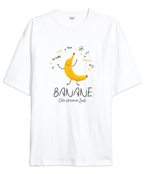 Tisho - Banane - Banana - Bana Ne Komik V2 Beyaz Oversize Unisex Tişört