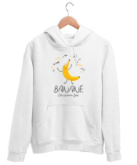 Tisho - Banane - Banana - Bana Ne Komik V2 Beyaz Unisex Kapşonlu Sweatshirt