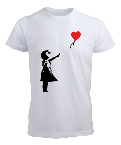 Tisho - Banksy Letting Love Go Balloon Girl Baskılı Beyaz Erkek Tişört