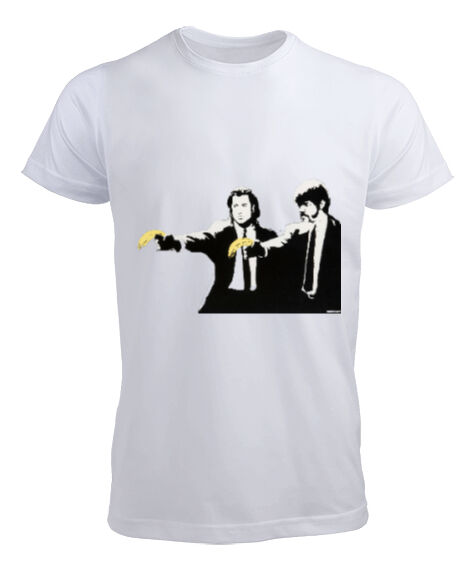 Tisho - Banksy Pulp Fiction Banana Guns Beyaz Erkek Tişört