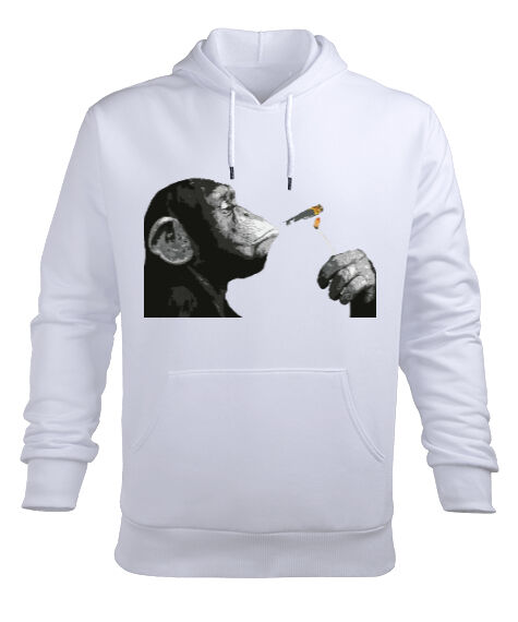 Tisho - Banksy Steez Chimp Monkey Beyaz Erkek Kapüşonlu Hoodie Sweatshirt