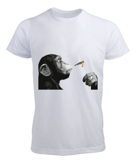 Tisho - Banksy Steez Chimp Monkey Beyaz Erkek Tişört