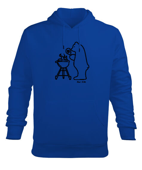 Tisho - Barbecue Bear Saks Mavi Erkek Kapüşonlu Hoodie Sweatshirt