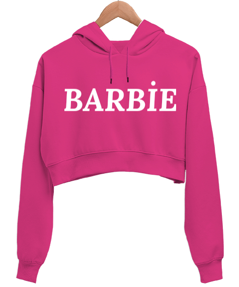 Tisho - Barbie Fuşya Kadın Crop Hoodie Kapüşonlu Sweatshirt