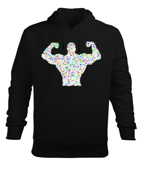 Tisho - Barış İşaretli Kaslı Sporcu Adam Siyah Erkek Kapüşonlu Hoodie Sweatshirt