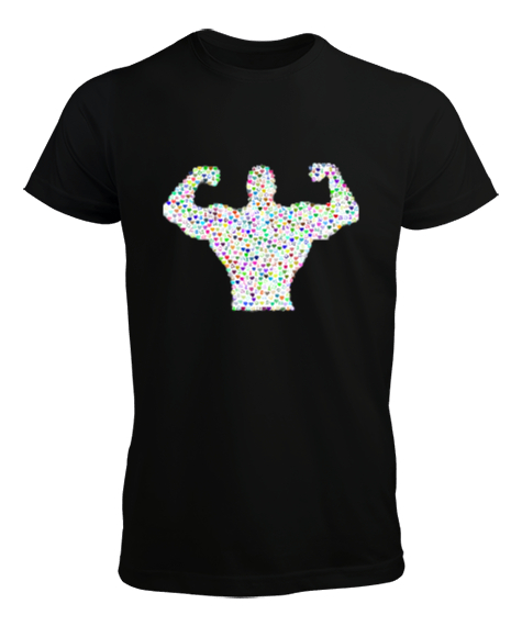 Tisho - Barış İşaretli Kaslı Sporcu Adam Siyah Erkek Tişört