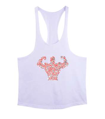 Barış İşaretli ve Kalpli Kaslı Sporcu Adam Beyaz Erkek Tank Top Atlet - Tisho