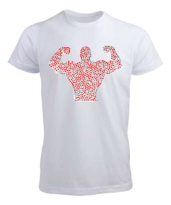 Barış İşaretli ve Kalpli Kaslı Sporcu Adam Beyaz Erkek Tişört - Tisho