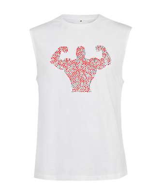 Barış İşaretli ve Kalpli Kaslı Sporcu Adam Beyaz Kesik Kol Unisex Tişört - Tisho