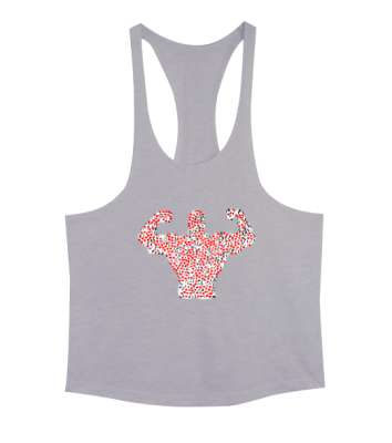 Barış İşaretli ve Kalpli Kaslı Sporcu Adam Gri Erkek Tank Top Atlet - Tisho