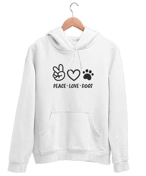 Tisho - Barış Sevgi ve Köpek Patisi - Peace Love Beyaz Unisex Kapşonlu Sweatshirt