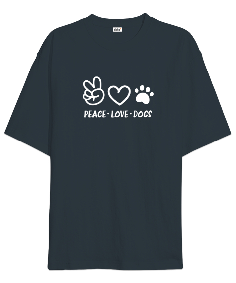 Tisho - Barış Sevgi ve Köpek Patisi - Peace Love Füme Oversize Unisex Tişört