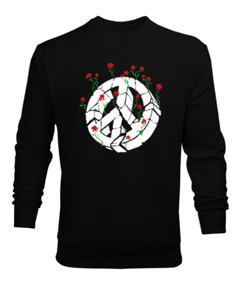 Tisho - Barış ve Güller - Peace And Roses Siyah Erkek Sweatshirt