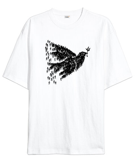 Tisho - Barış ve Güvercin - İnsanlar Beyaz Oversize Unisex Tişört