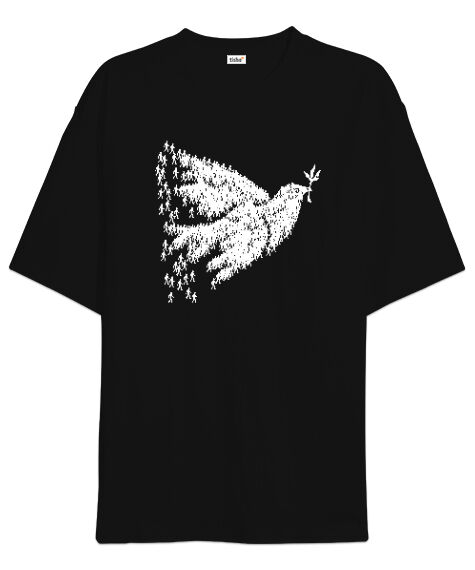 Tisho - Barış ve Güvercin - İnsanlar Siyah Oversize Unisex Tişört