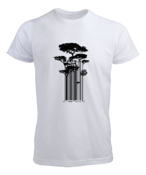 Tisho - Barkod Ağaç - Barcode Trees illustration Beyaz Erkek Tişört