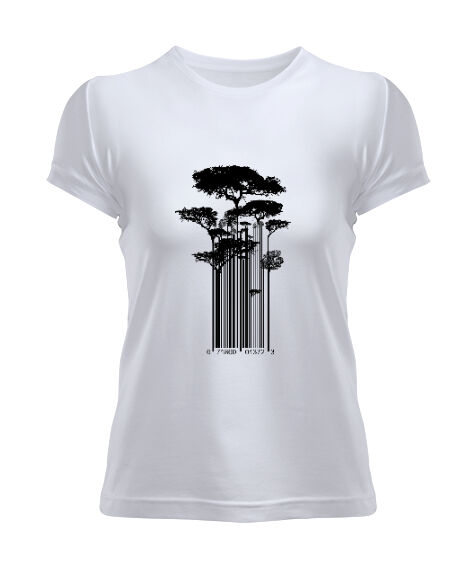 Tisho - Barkod Ağaç - Barcode Trees illustration Beyaz Kadın Tişört