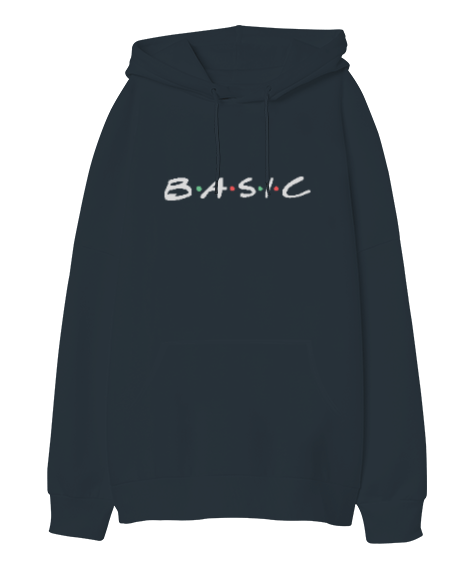 Tisho - Basic Friends Füme Oversize Unisex Kapüşonlu Sweatshirt