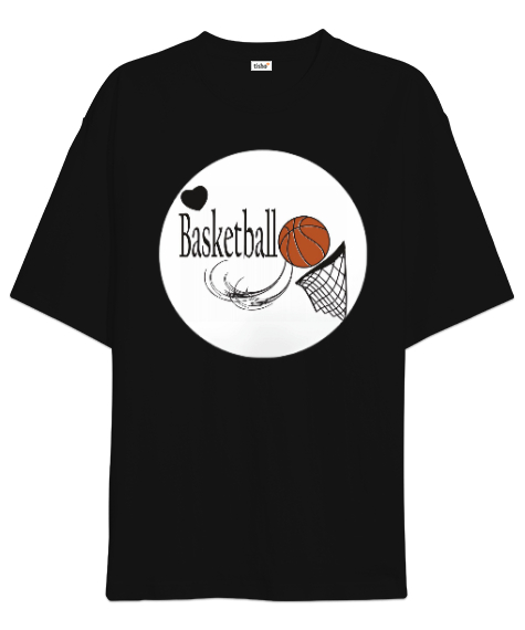 Tisho - Basket figürlü Siyah Oversize Unisex Tişört