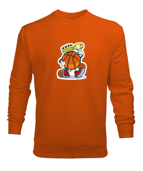 Tisho - Basket kralı baskılı Turuncu Erkek Sweatshirt