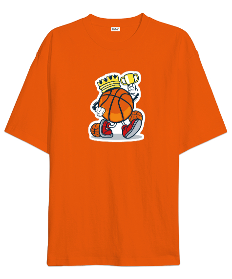 Tisho - Basket kralı baskılı Turuncu Oversize Unisex Tişört