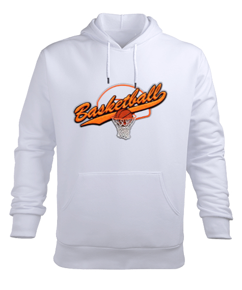 Tisho - Basketball baskılı Beyaz Erkek Kapüşonlu Hoodie Sweatshirt