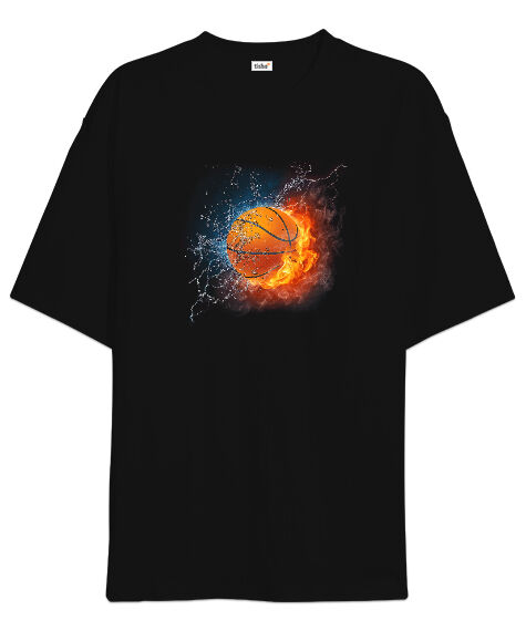 Tisho - Basketbol Ateşi Siyah Oversize Unisex Tişört