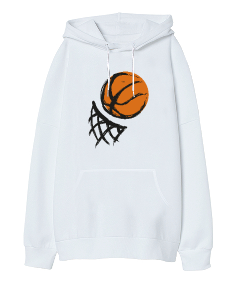 Tisho - Basketbol - Basket Beyaz Oversize Unisex Kapüşonlu Sweatshirt