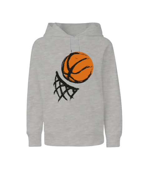 Tisho - Basketbol - Basket Gri Çocuk Unisex Hoodie Kapüşonlu