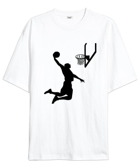 Tisho - Basketbol baskılı Beyaz Oversize Unisex Tişört