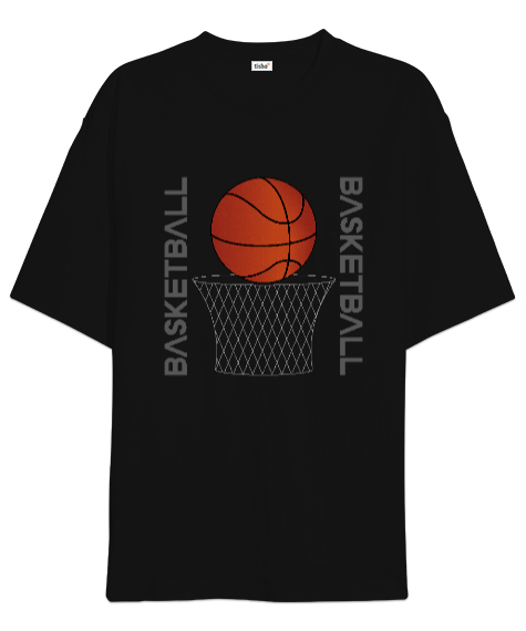 Tisho - Basketbol desen tasarım baskılı 2 Siyah Oversize Unisex Tişört