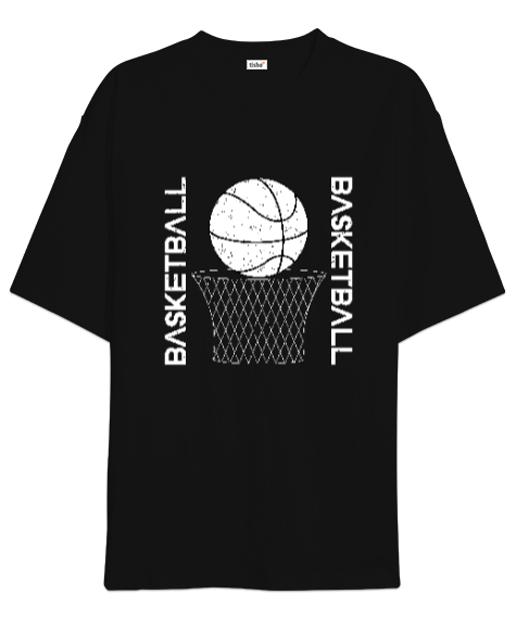 Tisho - Basketbol desen tasarım baskılı 3 Siyah Oversize Unisex Tişört