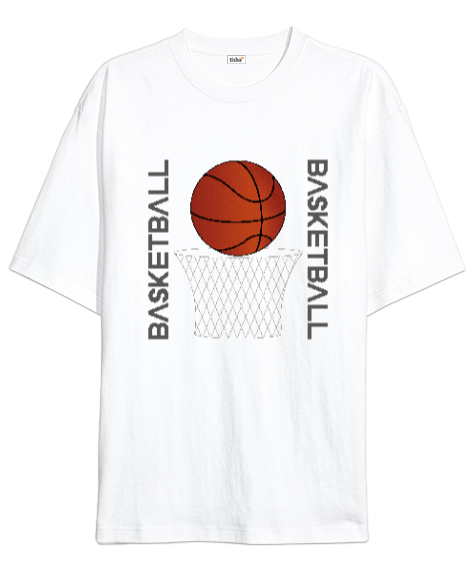 Tisho - Basketbol desen tasarım baskılı Beyaz Oversize Unisex Tişört