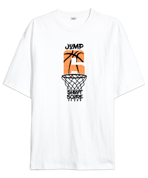 Tisho - Basketbol - Jump - Zıpla - Pota Beyaz Oversize Unisex Tişört