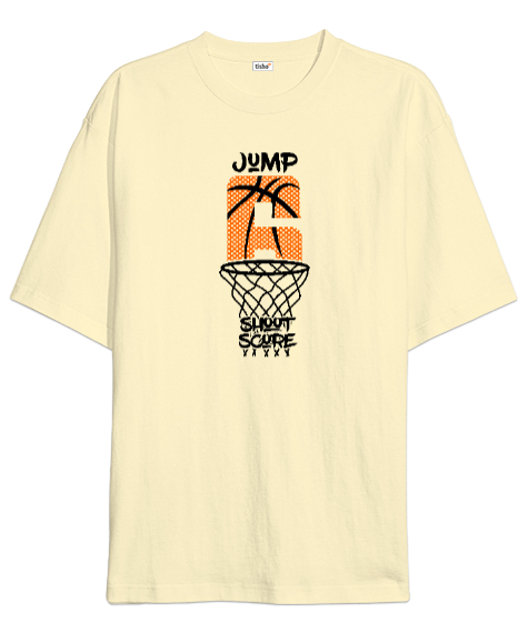 Tisho - Basketbol - Jump - Zıpla - Pota Krem Oversize Unisex Tişört