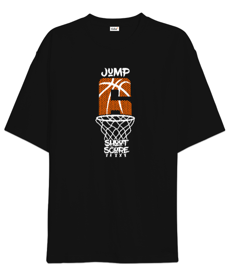 Tisho - Basketbol - Jump - Zıpla - Pota Siyah Oversize Unisex Tişört