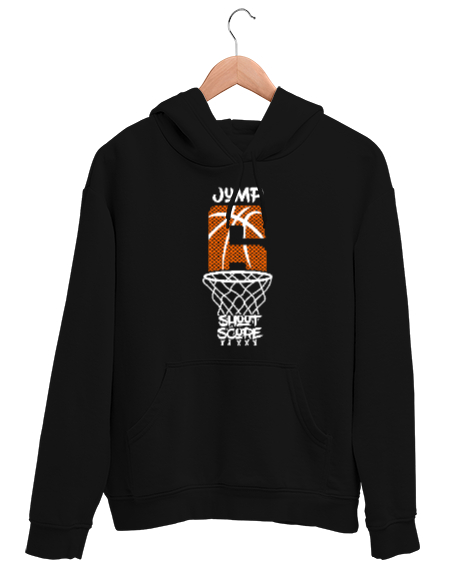 Tisho - Basketbol - Jump - Zıpla - Pota Siyah Unisex Kapşonlu Sweatshirt