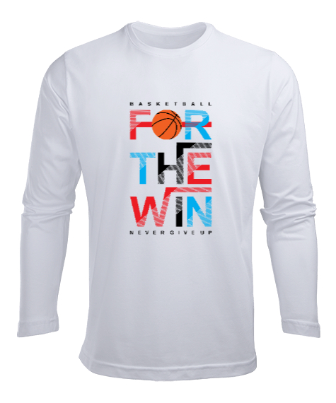 Tisho - Basketbol - Kazanmak İçin- Basketball Beyaz Erkek Uzun Kol Yazlık Tişört