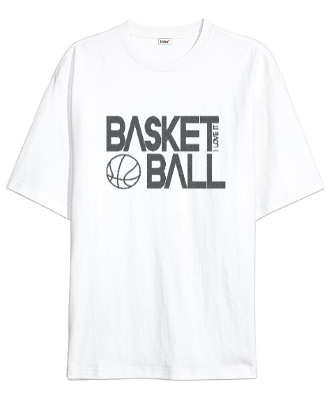 Tisho - Basketbol yazılı desen tasarımı baskılı 2 Beyaz Oversize Unisex Tişört