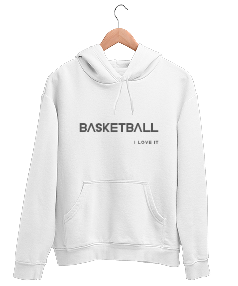 Tisho - Basketbol yazılı desen tasarımı baskılı 2 Beyaz Unisex Kapşonlu Sweatshirt