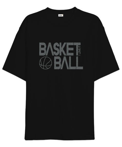 Tisho - Basketbol yazılı desen tasarımı baskılı 2 Siyah Oversize Unisex Tişört