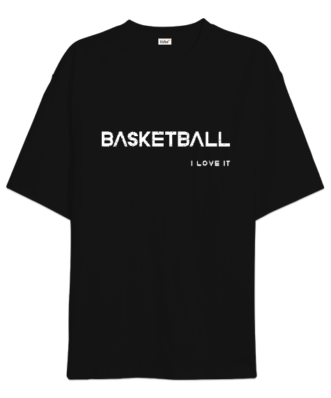 Tisho - Basketbol yazılı desen tasarımı baskılı 3 Siyah Oversize Unisex Tişört