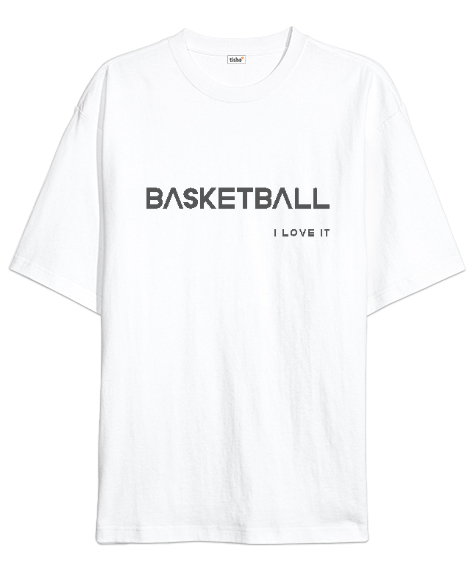Tisho - Basketbol yazılı desen tasarımı baskılı Beyaz Oversize Unisex Tişört