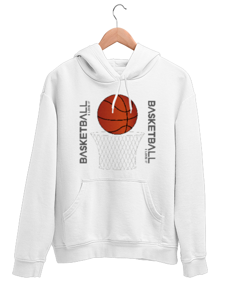 Tisho - Basketbol yazılı desen tasarımı Beyaz Unisex Kapşonlu Sweatshirt